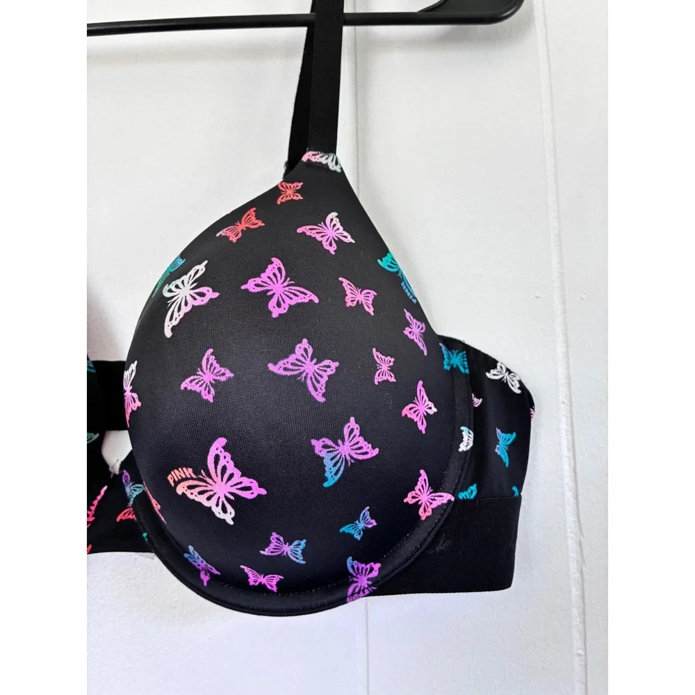 Victoria's Secret PINK Wear Everywhere T-Shirt Bra Black Butterfly 42B